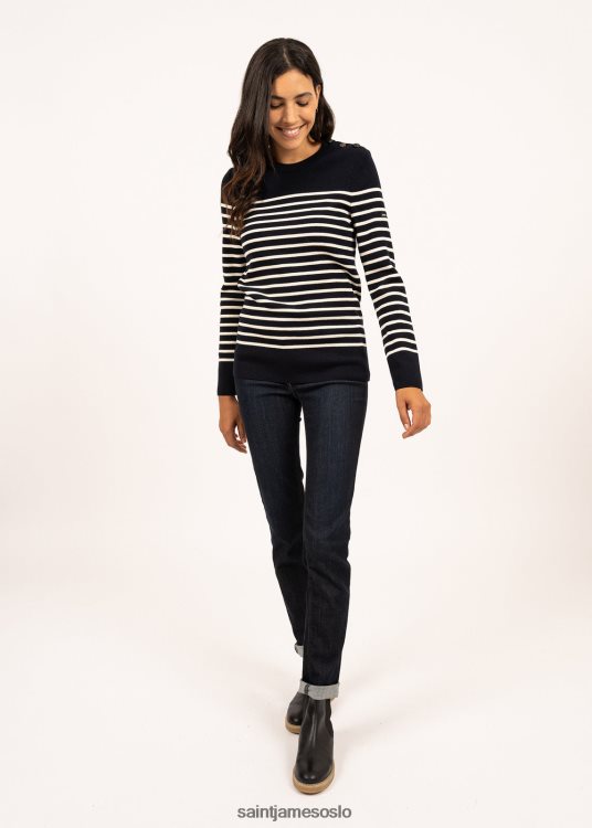 breton stripete genser med jacquard albuelapp Saint James bregancon marine/elfenben kvinner 8ZH04V29