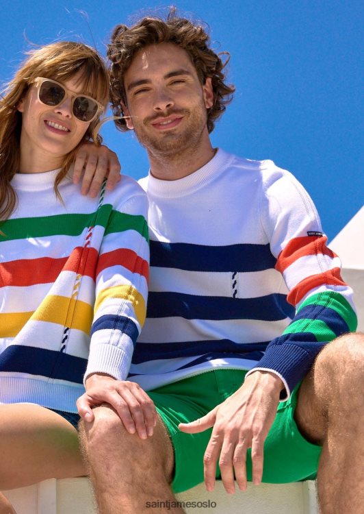 fargeblokk stripete bomullsgenser Saint James vauvert hvit/multico menn 8ZH04V144