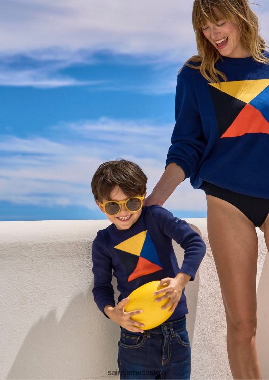 fargerik grafisk genser for barn 100% bomull Saint James palavas barn marine/multico unisex 8ZH04V172