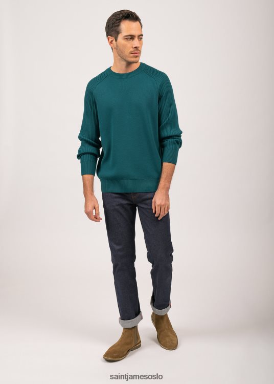 kontrastribbegenser 100% ull Saint James sienne Smaragd grønn unisex 8ZH04V149