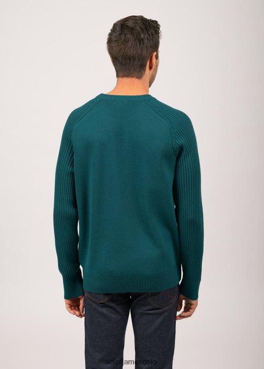 kontrastribbegenser 100% ull Saint James sienne Smaragd grønn unisex 8ZH04V149