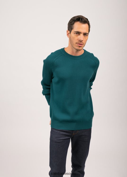 kontrastribbegenser 100% ull Saint James sienne Smaragd grønn unisex 8ZH04V149