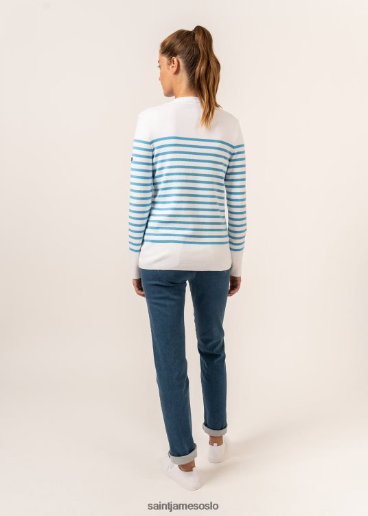 stripete genser med skulderknapp i økologisk bomull Saint James avignon hvit/lyseblå unisex 8ZH04V112