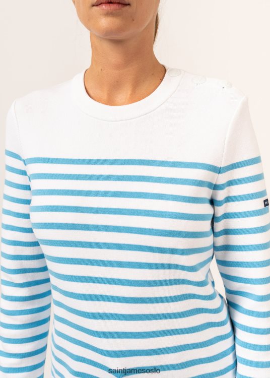 stripete genser med skulderknapp i økologisk bomull Saint James avignon hvit/lyseblå unisex 8ZH04V112