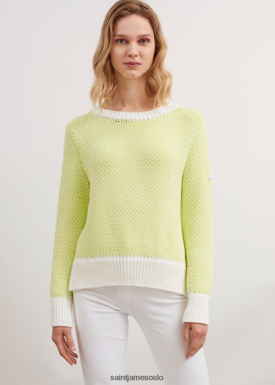 tykk bomullsgenser Saint James talmont hvit/lime unisex 8ZH04V48