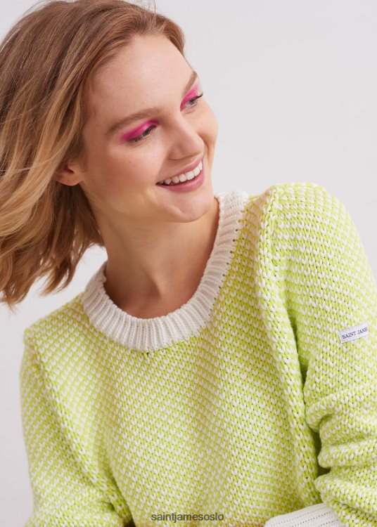 tykk bomullsgenser Saint James talmont hvit/lime unisex 8ZH04V48