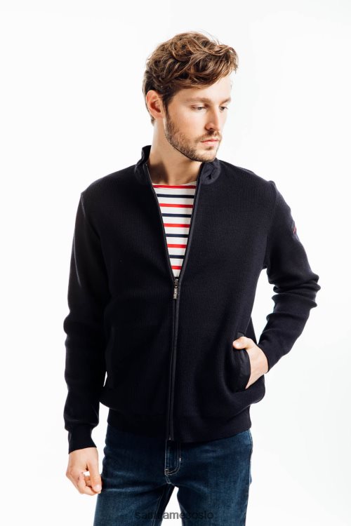 komfortabel strikket cardigan med glidelås Saint James navigatør marinen unisex 8ZH04V171