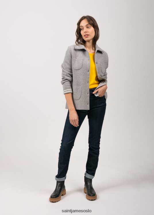 kort jakke med knapper med påsatte lommer Saint James nashville lys grå/vinterhvit kvinner 8ZH04V118