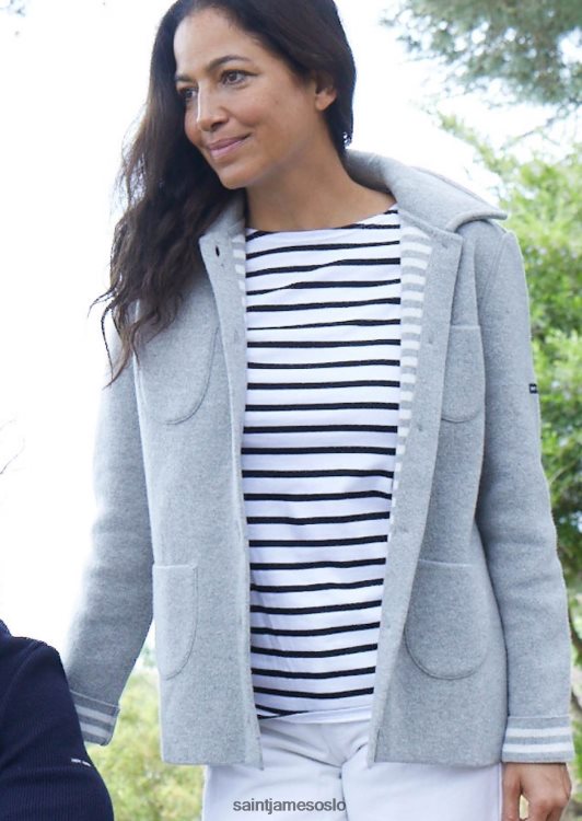 kort jakke med knapper med påsatte lommer Saint James nashville lys grå/vinterhvit kvinner 8ZH04V118