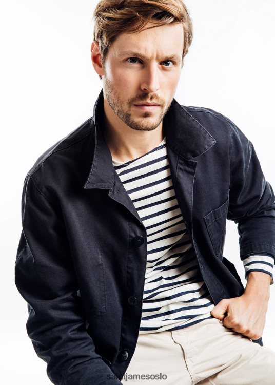 marineblå fransk chore jakke arbeidstøy bomull canvas Saint James sirocco ii marinen unisex 8ZH04V151