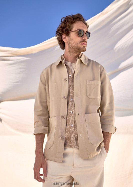 marineblå fransk chore jakke arbeidstøy bomull canvas Saint James sirocco ii sand unisex 8ZH04V143