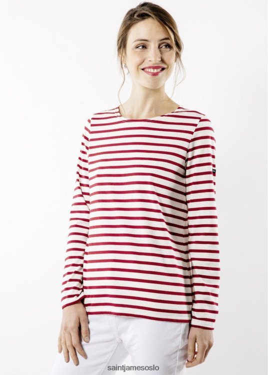 Breton stripete skjorte med langermet myk bomullspassform Saint James minquidame ecru/rødbrun kvinner 8ZH04V31