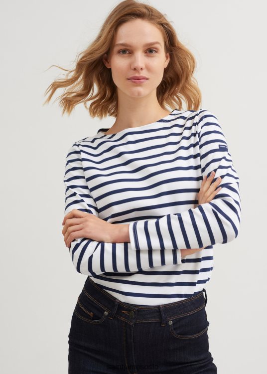 Breton stripete skjorte med langermet myk bomullspassform Saint James minquidame hvit/marine kvinner 8ZH04V62