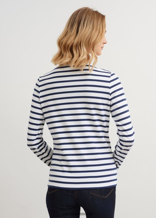 Breton stripete skjorte med langermet myk bomullspassform Saint James minquidame hvit/marine kvinner 8ZH04V62
