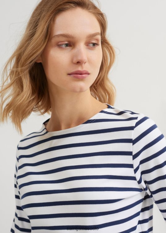 Breton stripete skjorte med langermet myk bomullspassform Saint James minquidame hvit/marine kvinner 8ZH04V62