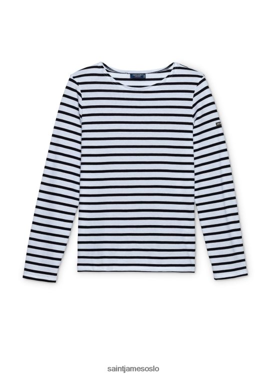 Breton stripete skjorte med langermet myk bomullspassform Saint James minquidame hvit/marine kvinner 8ZH04V62