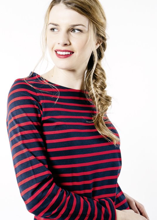 Breton stripete skjorte med langermet myk bomullspassform Saint James minquidame marine/rød kvinner 8ZH04V10