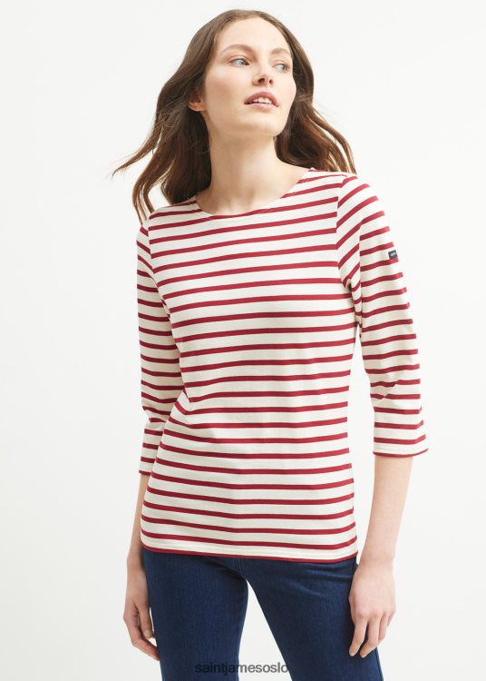 Breton stripete topp med ermet myk bomullspassform Saint James galathee ii ecru/rødbrun kvinner 8ZH04V95