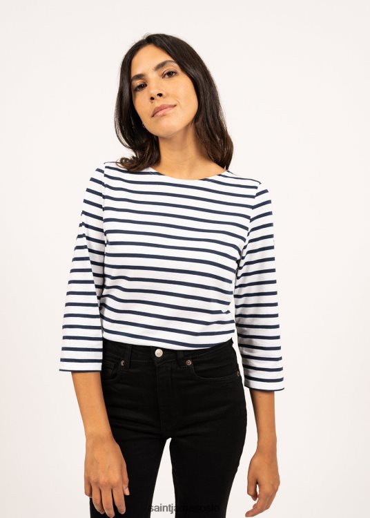 Breton stripete topp med ermet myk bomullspassform Saint James galathee ii hvit/marine kvinner 8ZH04V97