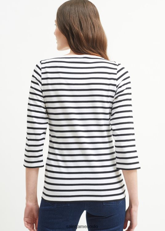 Breton stripete topp med ermet myk bomullspassform Saint James galathee ii hvit svart kvinner 8ZH04V51