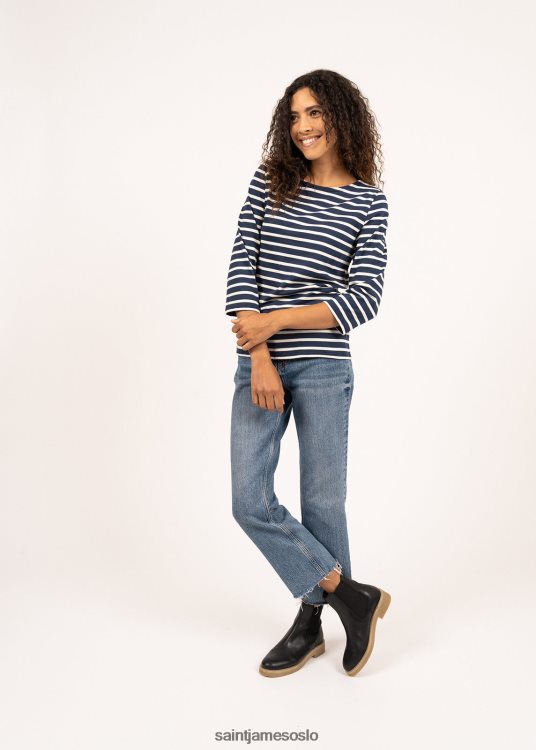 Breton stripete topp med ermet myk bomullspassform Saint James galathee ii marine/ecru kvinner 8ZH04V99