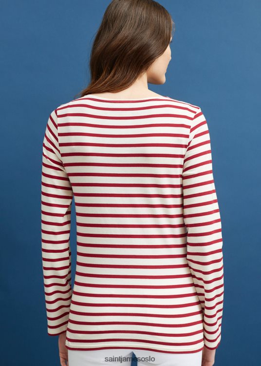 autentisk breton stripet skjorte myk bomull Saint James minquiers moderne ecru/rødbrun menn 8ZH04V49