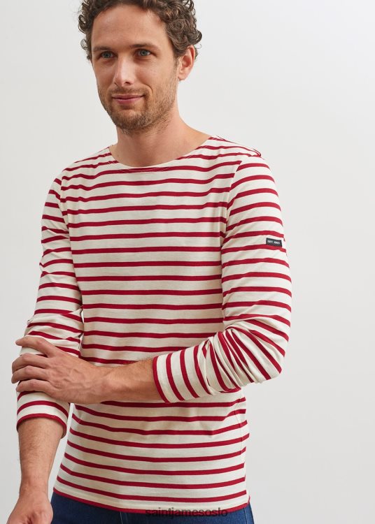 autentisk breton stripet skjorte myk bomull Saint James minquiers moderne ecru/rødbrun menn 8ZH04V49