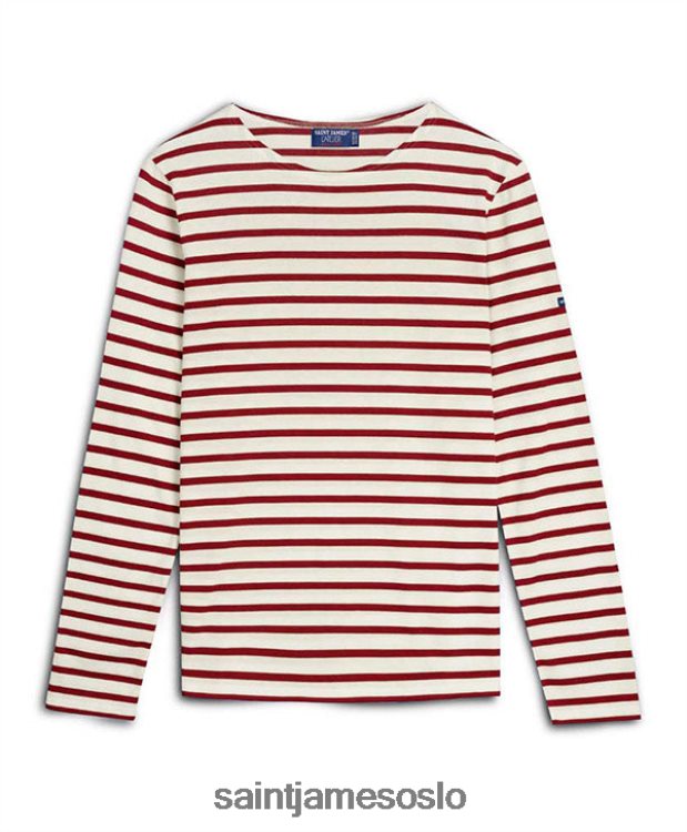 autentisk breton stripet skjorte myk bomull Saint James minquiers moderne ecru/rødbrun menn 8ZH04V49
