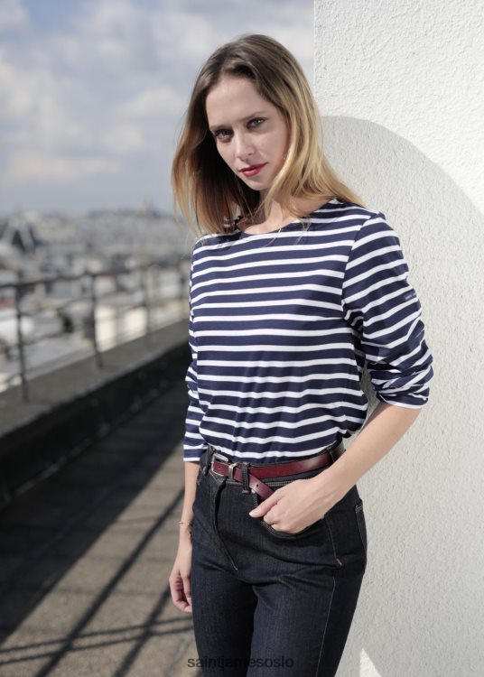 autentisk breton stripet skjorte myk bomull Saint James minquiers moderne marine/hvit menn 8ZH04V71