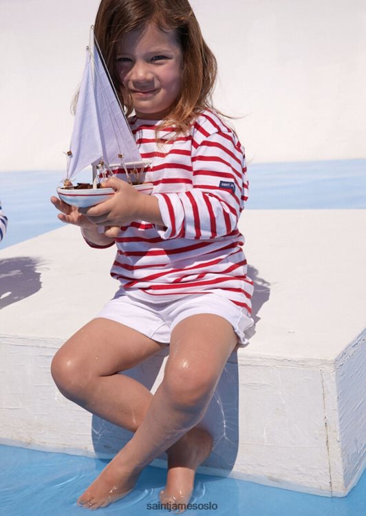 autentisk bretonsk skjorte for barn i myk bomull Saint James minquiers barn hvit rød unisex 8ZH04V175