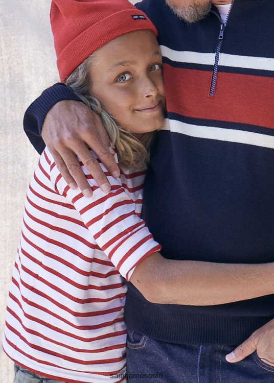 autentisk bretonsk skjorte for barn i myk bomull Saint James minquiers barn hvit rød unisex 8ZH04V175