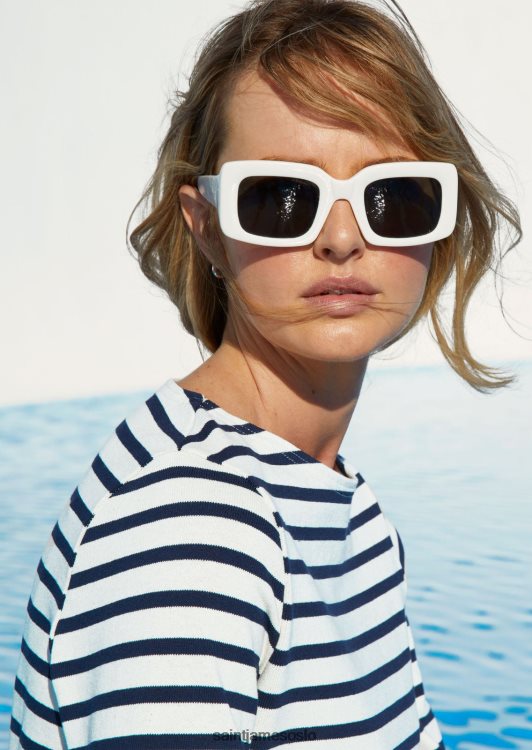 autentisk bretonsk skjorte i kraftig bomullspassform Saint James meridame ii ecru/marine kvinner 8ZH04V94