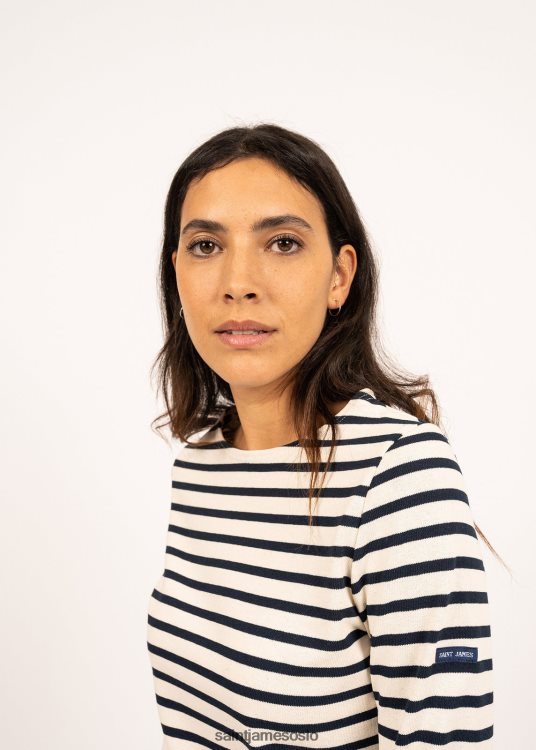 autentisk bretonsk skjorte i kraftig bomullspassform Saint James meridame ii ecru/marine kvinner 8ZH04V94