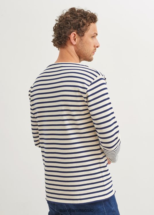 båthals breton stripe skjorte kraftig bomull Saint James guildo ecru/marine unisex 8ZH04V109