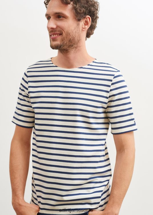 breton stripe kortermet skjorte myk bomull Saint James relevant moderne ecru/marine unisex 8ZH04V46