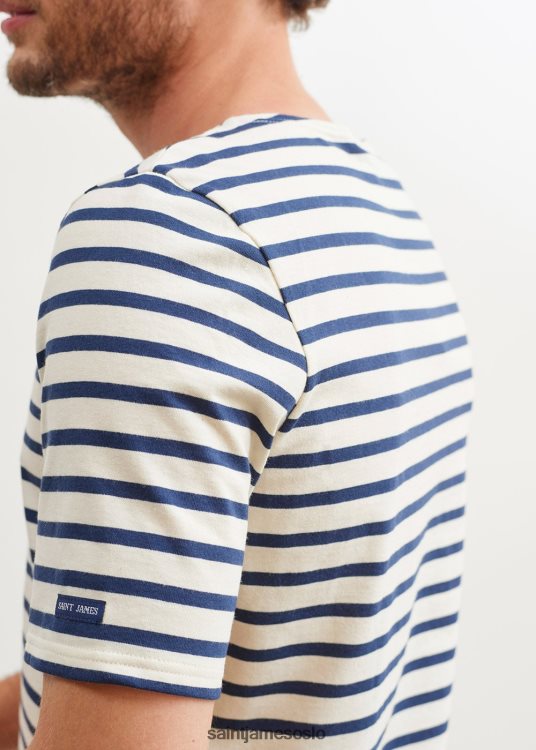 breton stripe kortermet skjorte myk bomull Saint James relevant moderne ecru/marine unisex 8ZH04V46