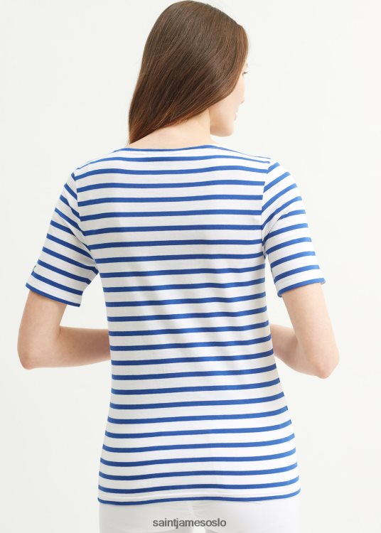 breton stripe kortermet skjorte myk bomull Saint James relevant moderne hvit/kongeblå unisex 8ZH04V43