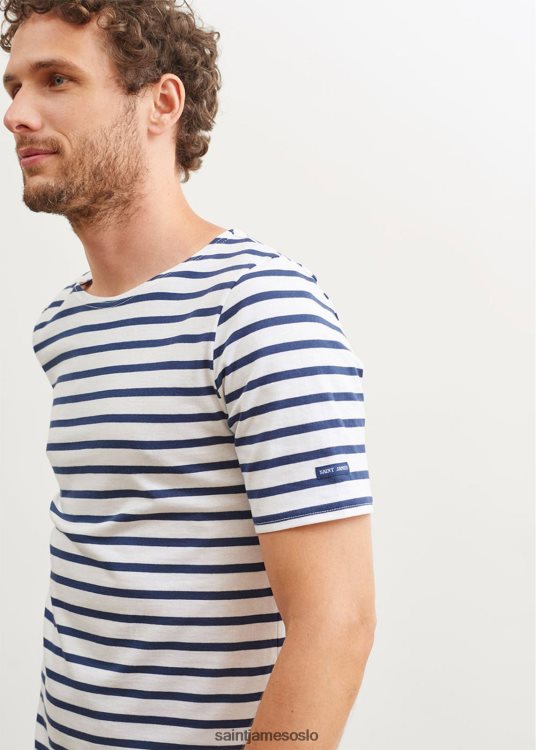 breton stripe kortermet skjorte myk bomull Saint James relevant moderne hvit/marine unisex 8ZH04V44