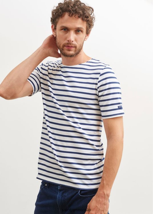 breton stripe kortermet skjorte myk bomull Saint James relevant moderne hvit/marine unisex 8ZH04V44