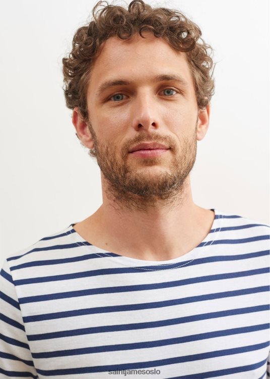 breton stripe kortermet skjorte myk bomull Saint James relevant moderne hvit/marine unisex 8ZH04V44
