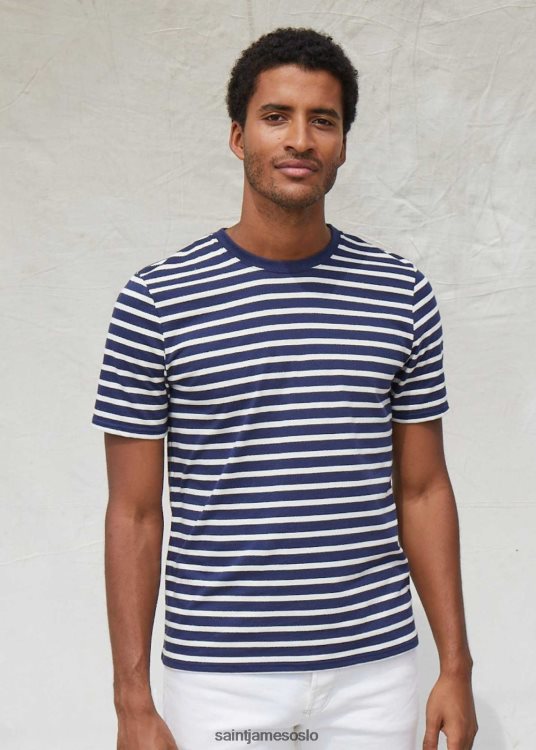 bretonsk t-skjorte med rund hals 100% bomull Saint James ploider marine/ecru menn 8ZH04V140