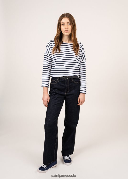 drop-skulder breton stripete skjorte myk bomull rett passform Saint James minquiers drop ii hvit/marine unisex 8ZH04V40
