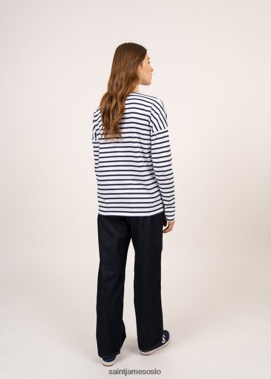 drop-skulder breton stripete skjorte myk bomull rett passform Saint James minquiers drop ii hvit/marine unisex 8ZH04V40