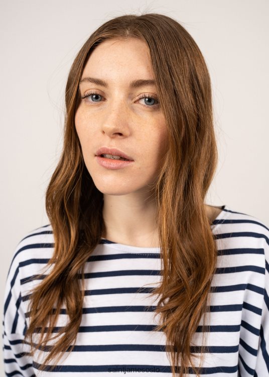 drop-skulder breton stripete skjorte myk bomull rett passform Saint James minquiers drop ii hvit/marine unisex 8ZH04V40