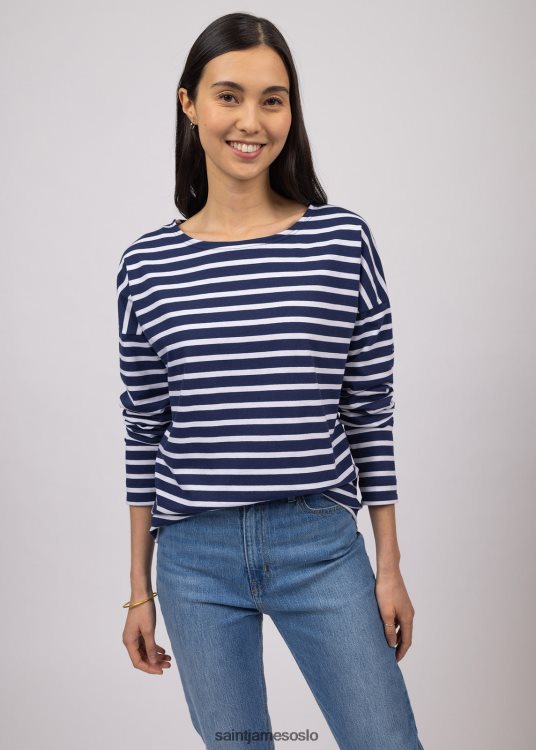 drop-skulder breton stripete skjorte myk bomull rett passform Saint James minquiers drop ii marine/hvit unisex 8ZH04V66