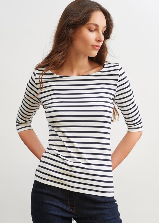 nautisk stripete sportsoverdel med UV-beskyttelse Saint James garde-cote iii hvit/marine kvinner 8ZH04V91