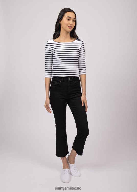 nautisk stripete sportsoverdel med UV-beskyttelse Saint James garde-cote iii hvit svart kvinner 8ZH04V88