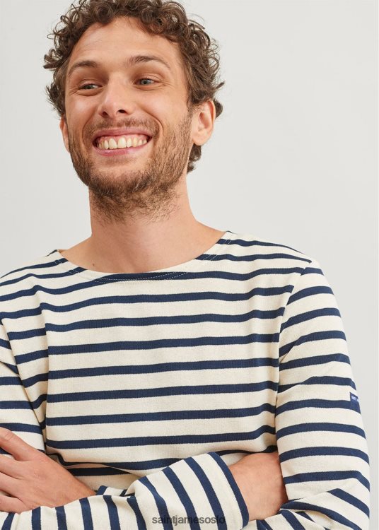 original bretonsk skjorte tungvektsbomull Saint James meridien moderne ecru/marine unisex 8ZH04V8