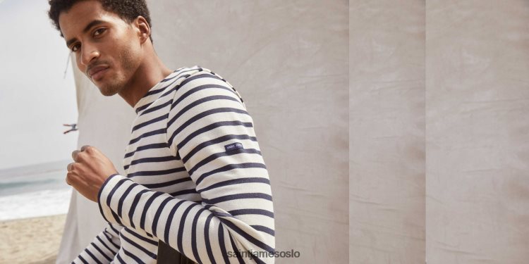 original bretonsk skjorte tungvektsbomull Saint James meridien moderne ecru/marine unisex 8ZH04V8