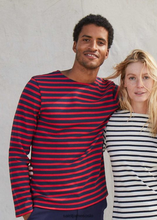 original bretonsk skjorte tungvektsbomull Saint James meridien moderne marine/rød unisex 8ZH04V161